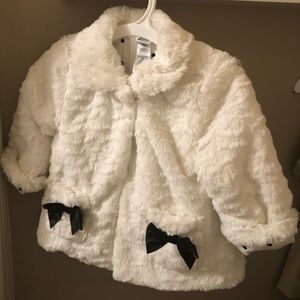White soft dress coat with black bows